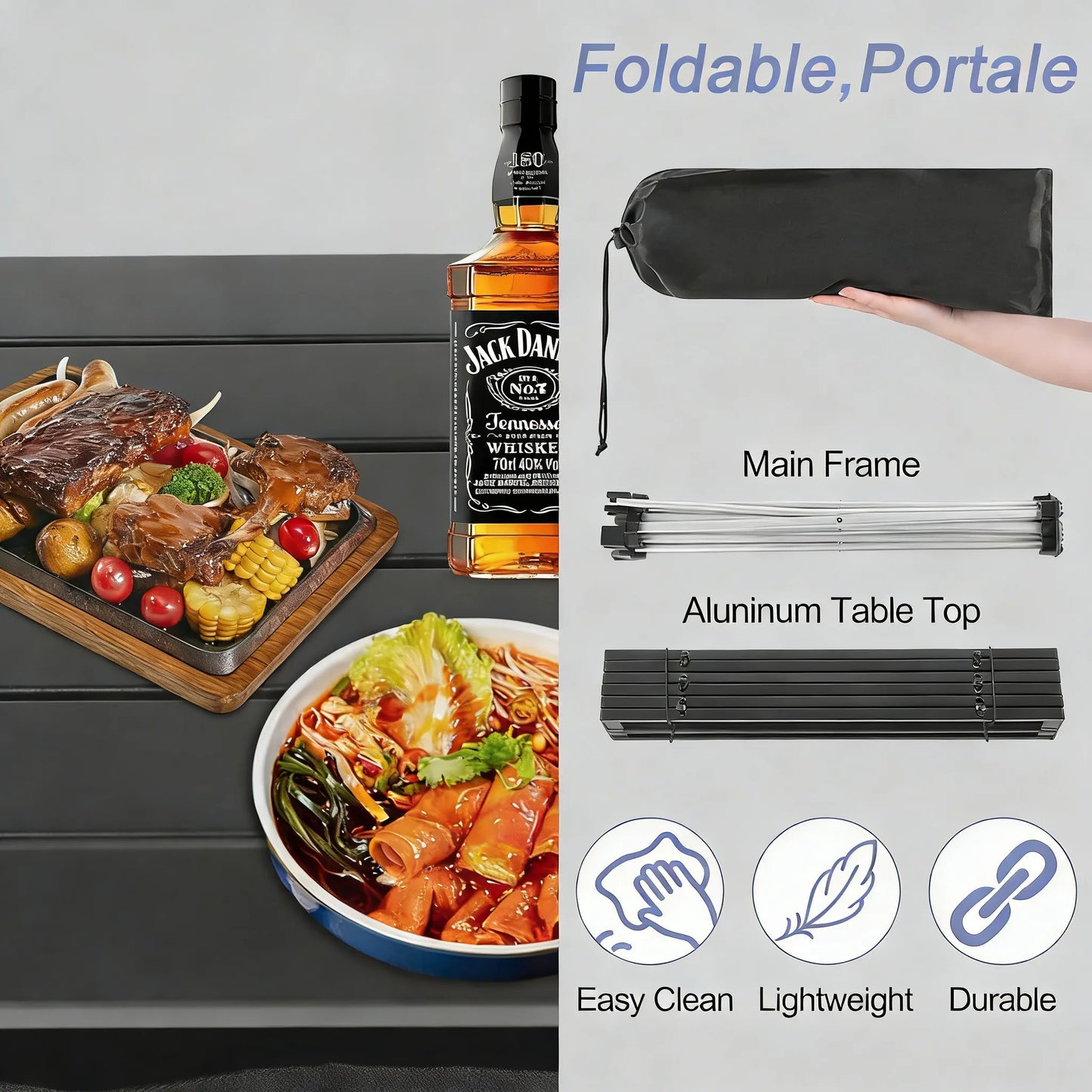 Ultralight Portable Camp Table, Aluminum with Storage Bag