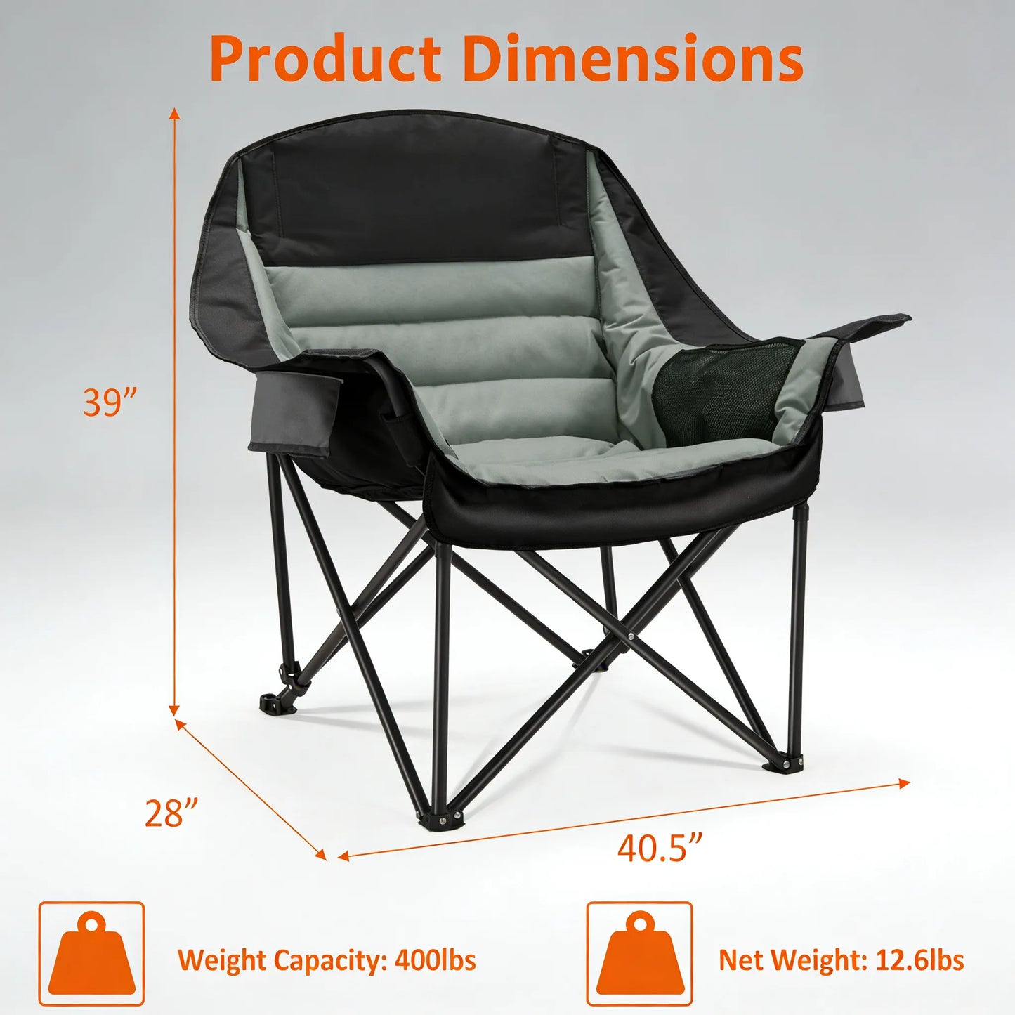 Oversized Folding Camp Chair with Pocket & Cup Holder, 400 lb Capacity