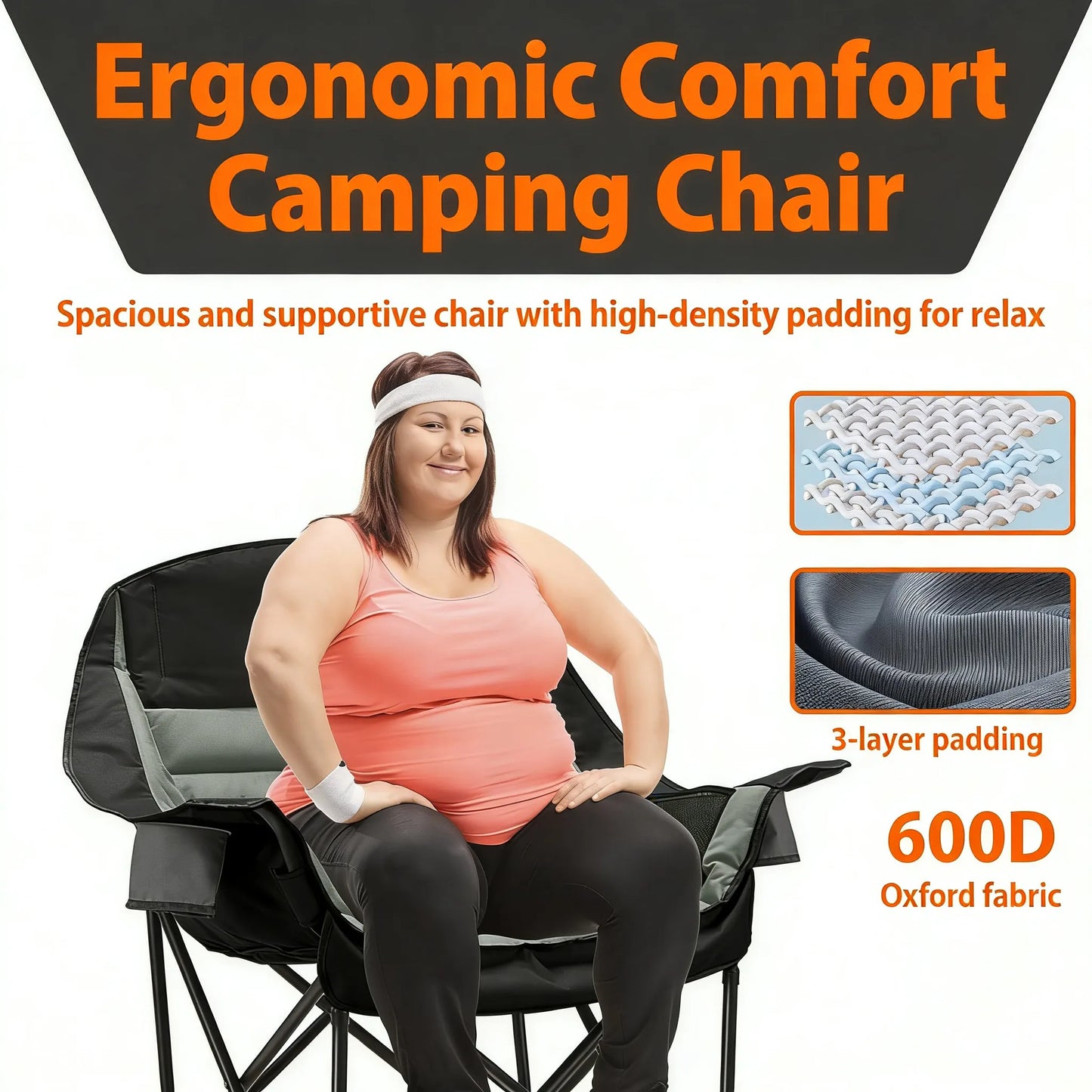 Oversized Folding Camp Chair with Pocket & Cup Holder, 400 lb Capacity