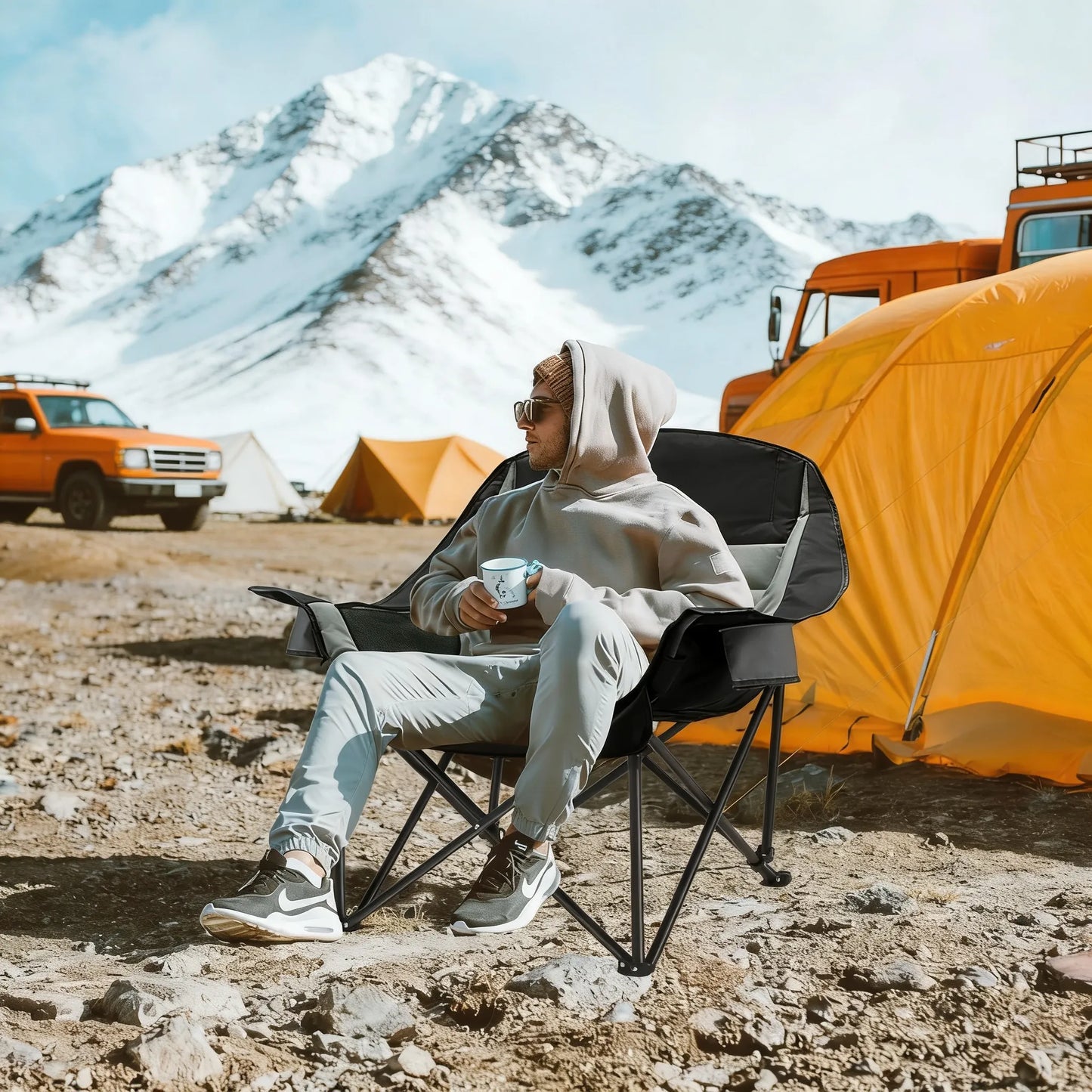 Oversized Folding Camp Chair with Pocket & Cup Holder, 400 lb Capacity