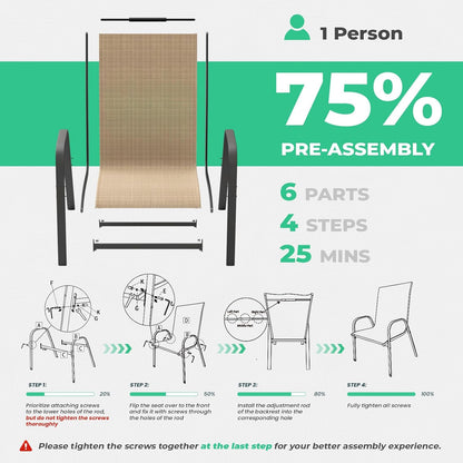 2-Pack Adjustable High-Back Folding Chairs, High Capacity with Side Pocket