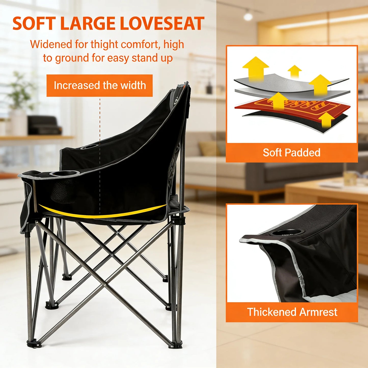 Fully Padded Double Folding Camp Chair, 650 lb Capacity