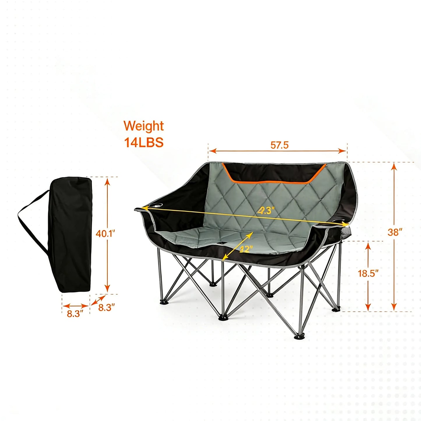 Fully Padded Double Folding Camp Chair, 650 lb Capacity