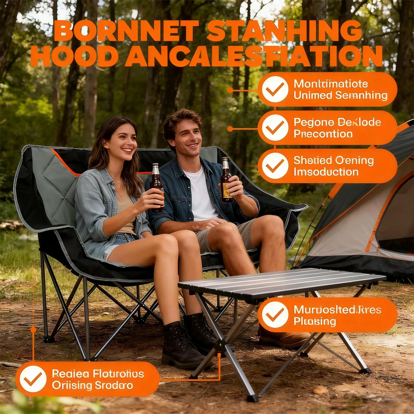 Fully Padded Double Folding Camp Chair, 650 lb Capacity