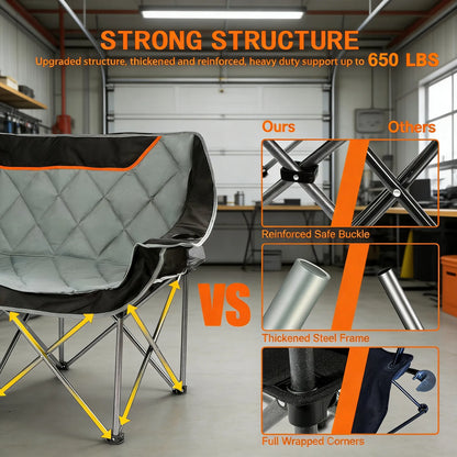 Fully Padded Double Folding Camp Chair, 650 lb Capacity
