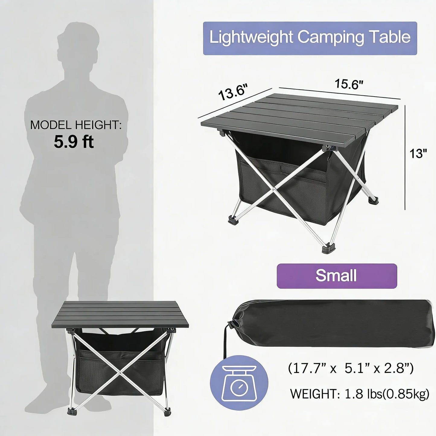 Ultralight Portable Camp Table, Aluminum with Storage Bag